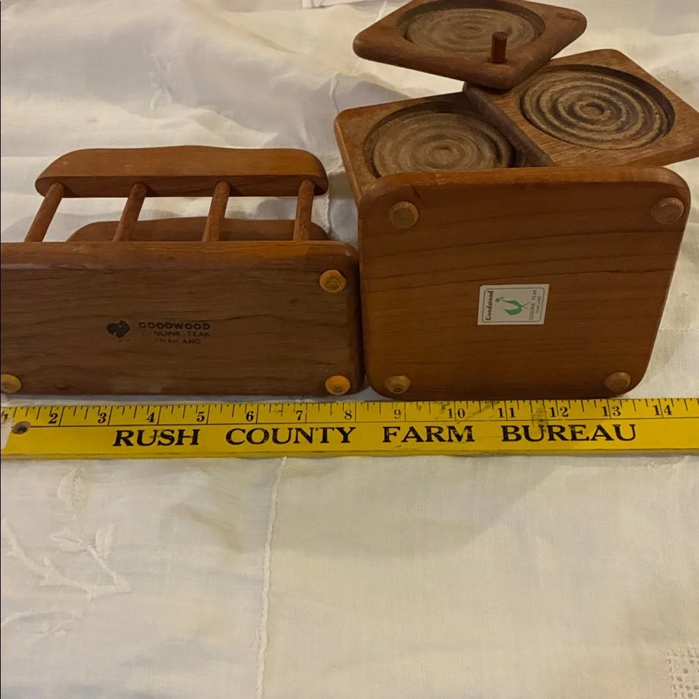 Goodwood Coasters Teakwood Set/6 W/ Organizer + Napkin Holder Set 3 Collectibles